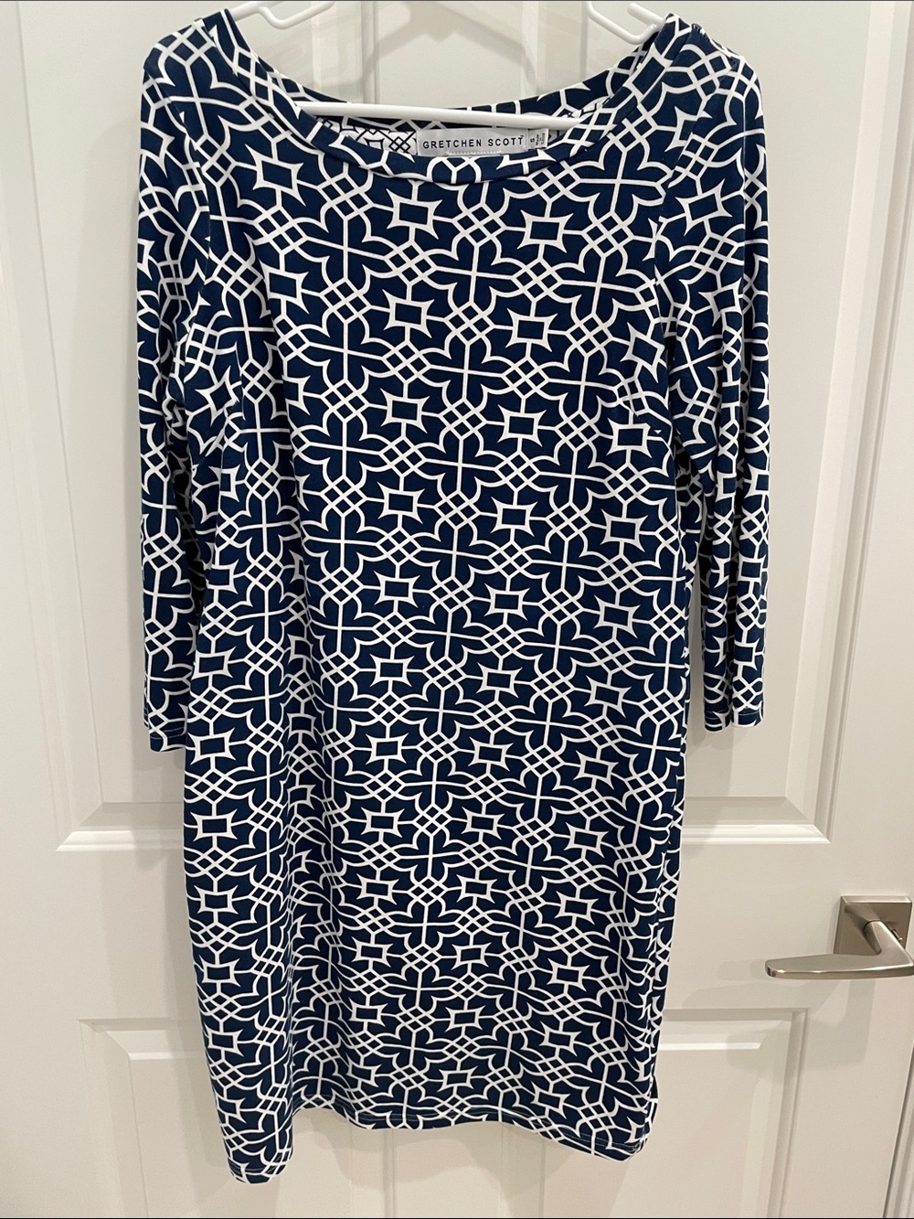 Gretchen Scott Designs Navy and White Patterned Midi Dress